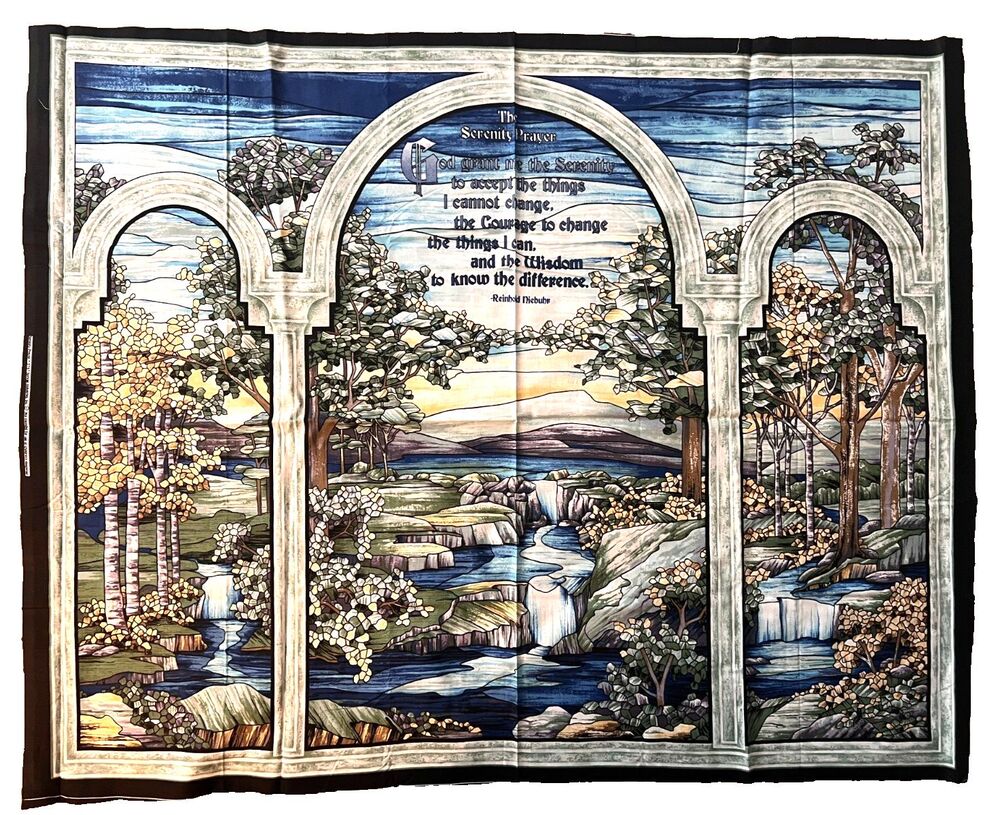 Serenity Prayer Religious Cotton Sewing Fabric Quilt Panel Mosaic Nature River